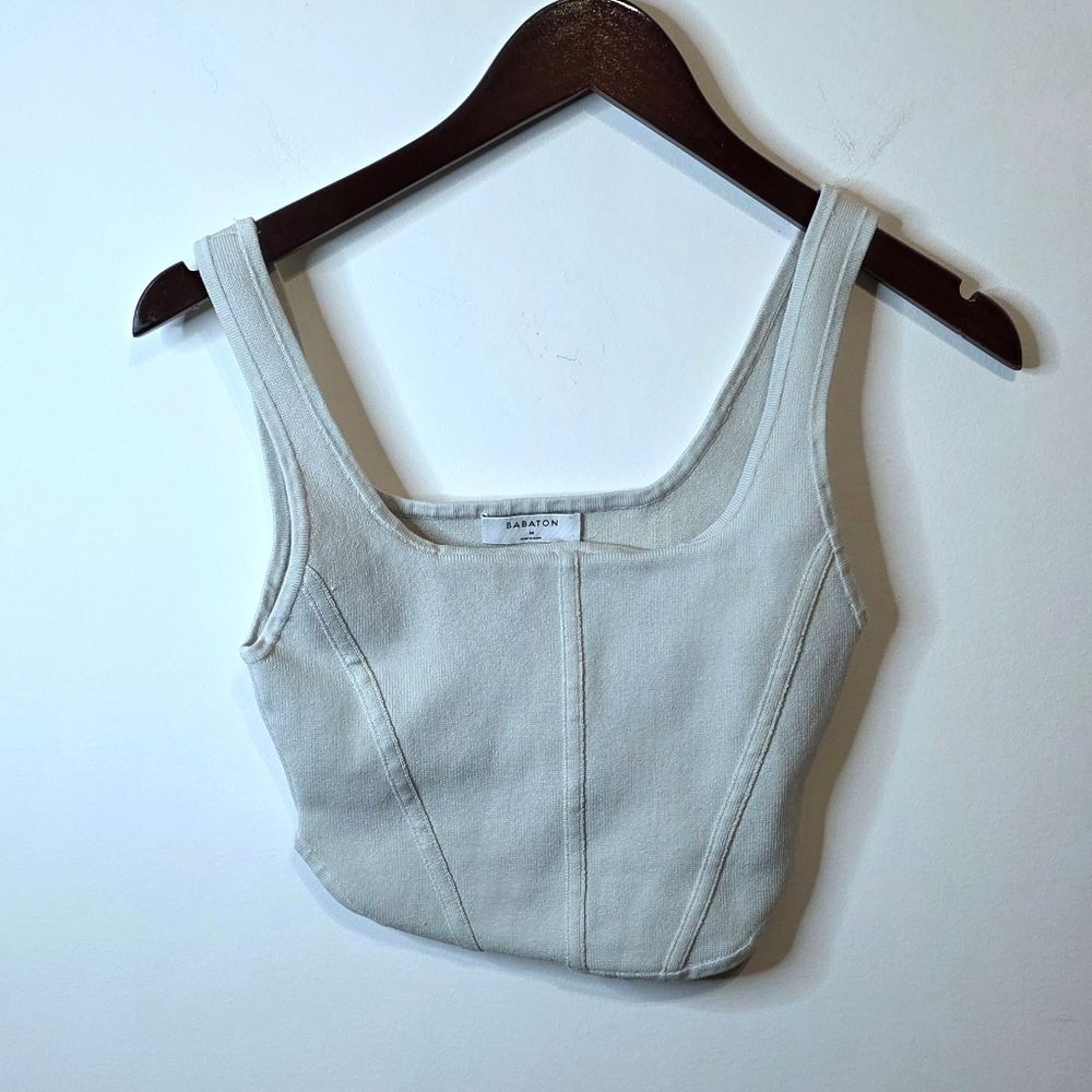 Babaton Beige Sculp Knit Bustier Cropped Tank Size Medium